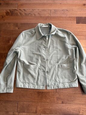 Uniqlo Light Sage Green Collared Knit Jacket Cotton Blend